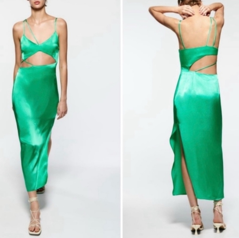 NWT Zara Vibrant Green Backless Dress size L